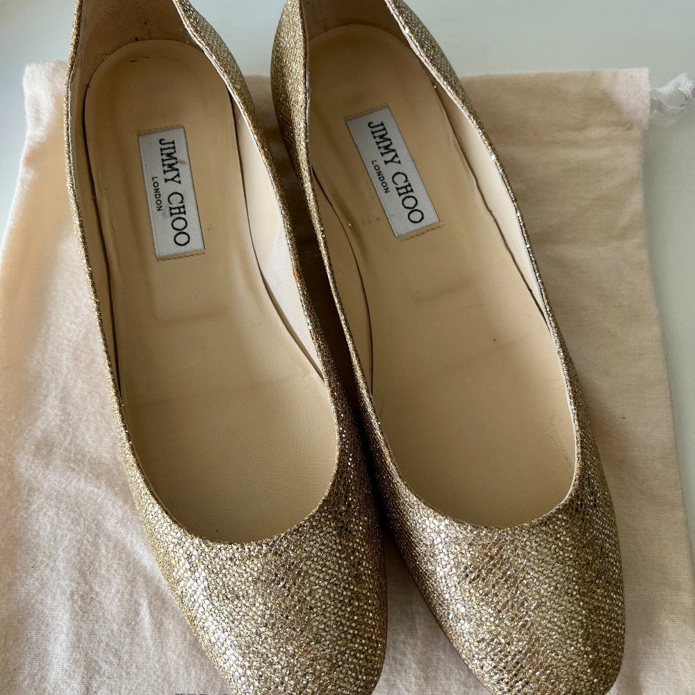 Jimmy Choo Glittery Gold Ballet Flats Size 38 1/2